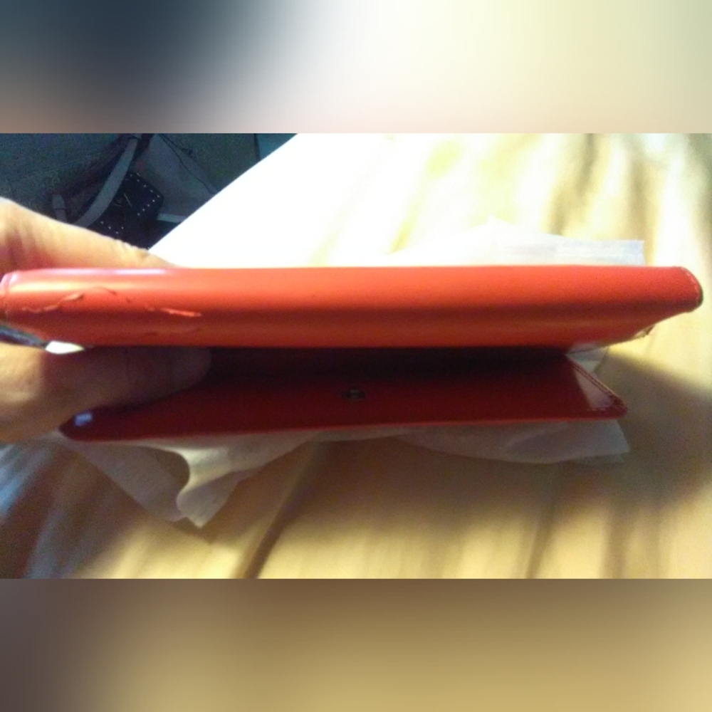 VINTAGE GUCCI WALLET ORANGE W/ SILVER METAL PATENT LEATHER. READ DESCRIPTION - Picture 3 of 14
